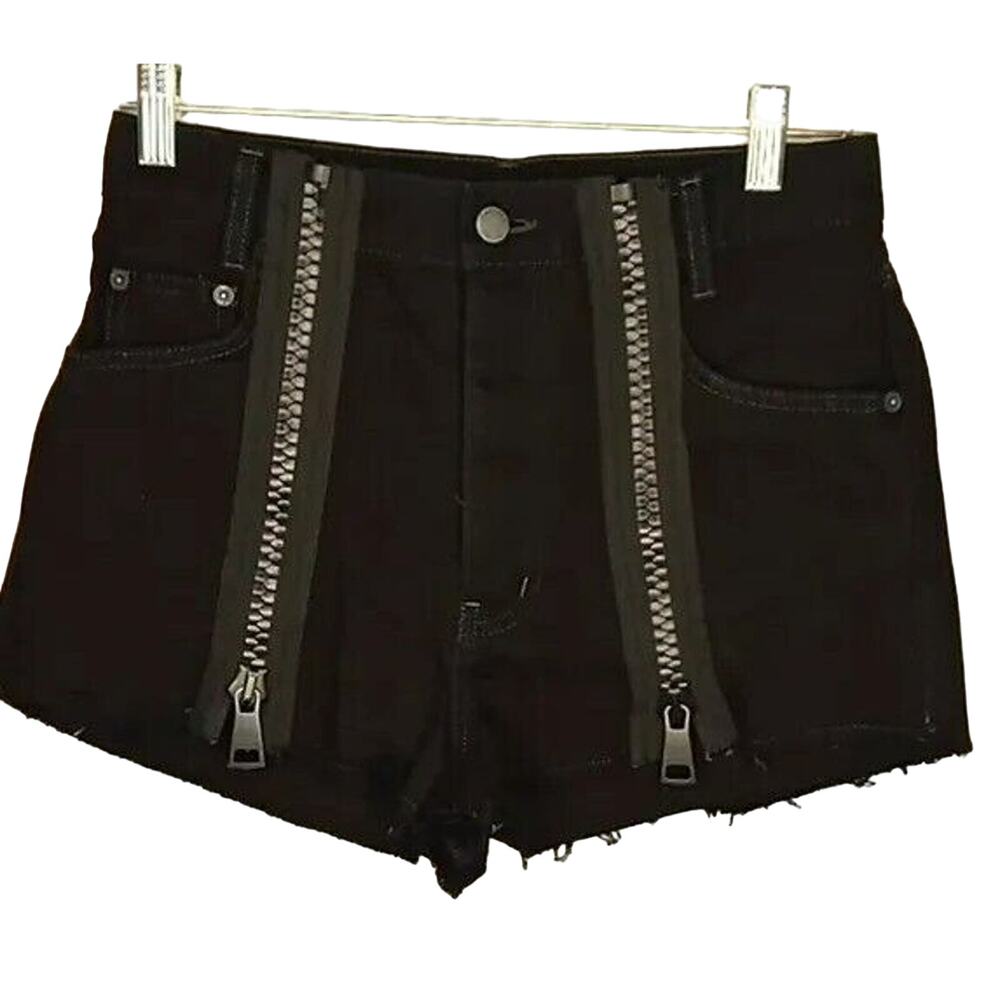 Carmar Titania Black High Rise Double Front Zippers Raw Hem Shorts - 27